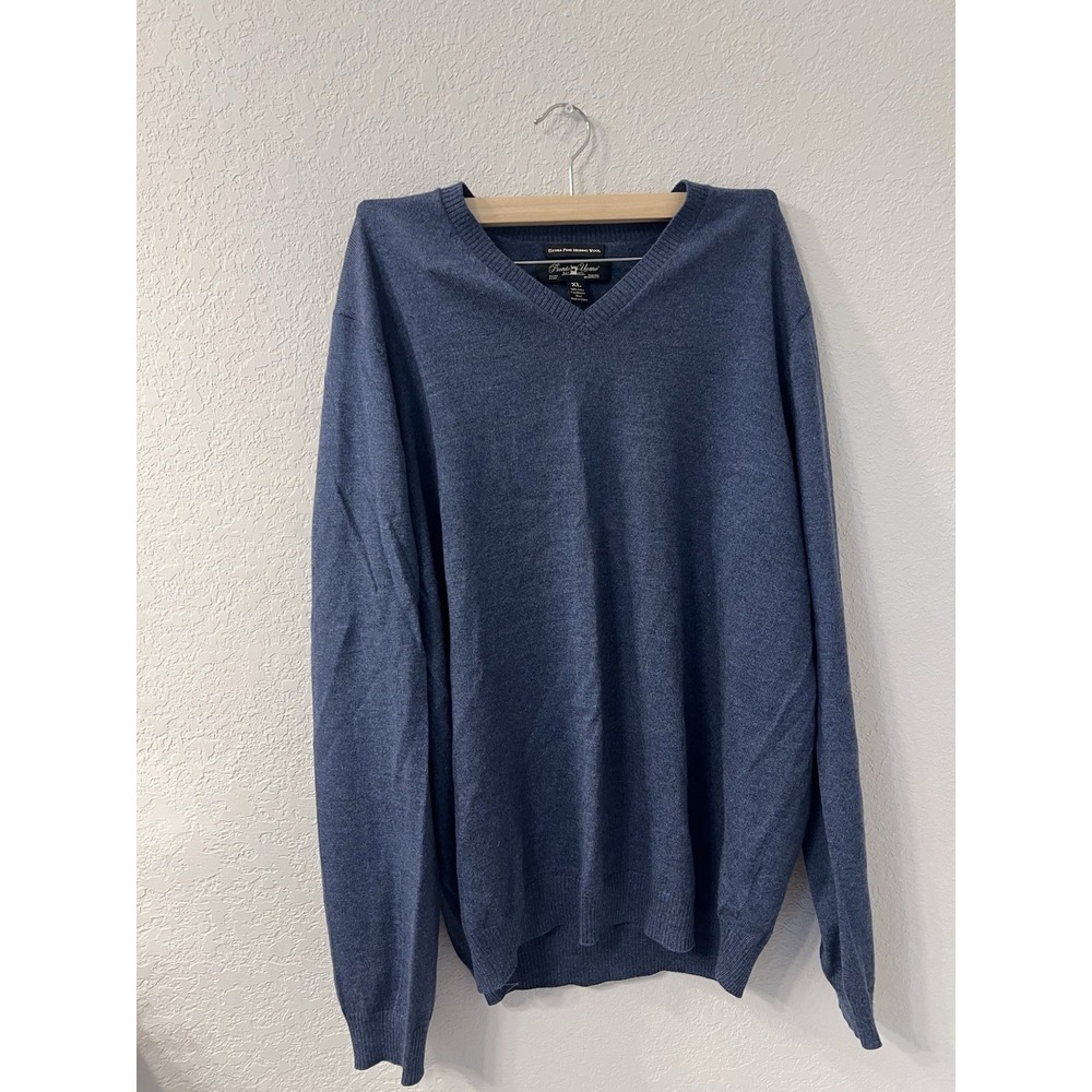 Pronto Uomo Mens Sz XL Blue Extra Fine Merino Wool V Neck Sweater
